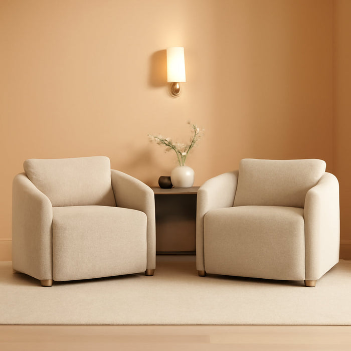 Boucle Accent Barrel Chair Set of 2, Cloud Reading Chair for Living Room & Bedroom, Furry Sherpa Armchair with Cozy Soft Throw Pillow Back, Comfy Upholstered Lounge Chair, Modern Single Sofa Chair