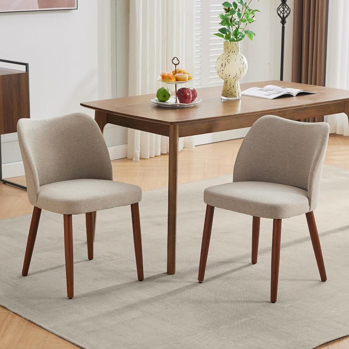 Wooden Dining Chairs Set of 4, Upholstered Mid Century Dining Chairs with Thick Seat Cushion and Curved Back for Dining/Kitchen/Living Room, Camel