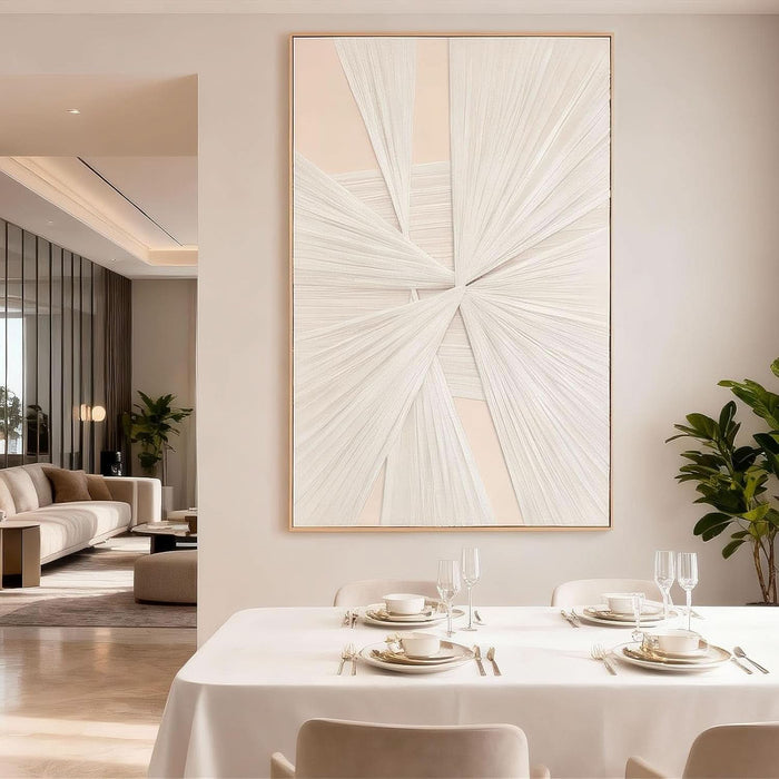 Extra Large 3D Canvas Framed Wall Art, Minimalist Hand Painted Artwork, Abstract Boho Modern Long Beige Wall Decor, Neutral Trendy Paintings for Living Room Bedroom Hallway Office, Vertical, 30X45 In