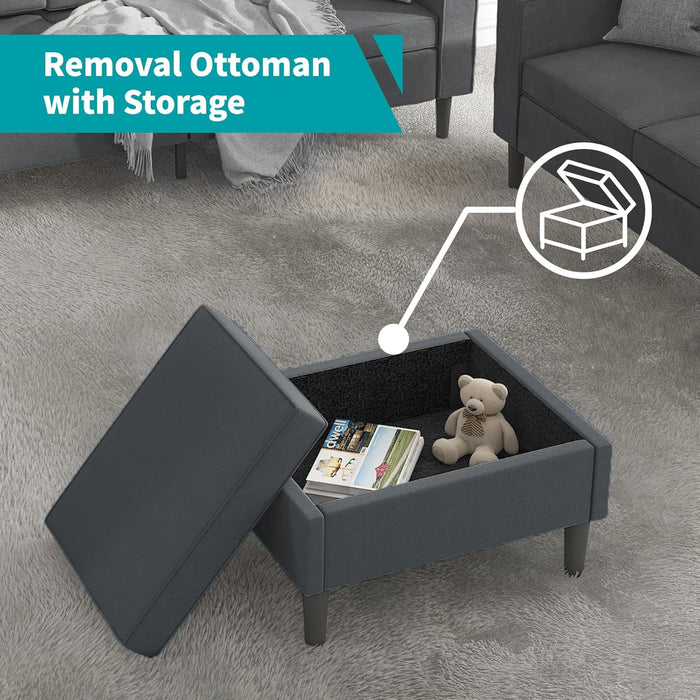 Sectional Sofa with Movable Storage Ottoman, L Shaped Couch with Side Pockets/Modern Sofas/Easy Assembly/Free Combination - Dark Grey