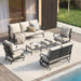 5 Pieces Patio Furniture Set for 7, Outdoor Conversation Set Includes 3-Seat Outdoor Sectional Sofa, 1 Patio Loveseat, 2 Rocking Patio Chairs and 2 Ottomans with Cushions for Garden, Beige