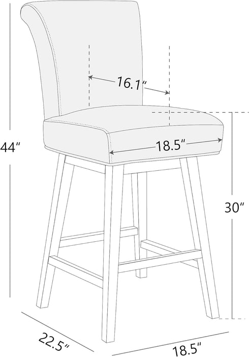30 Inch Counter Height Swivel Bar Stools Set of 2, FSC Certified Modern Upholstered Faux Leather Swivel Barstool Chairs with Back, Black