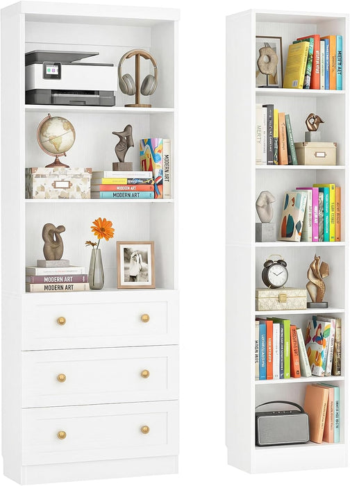 80" Bookshelf with 3 Drawers, 6-Tier Bookcase Open Storage Shelf