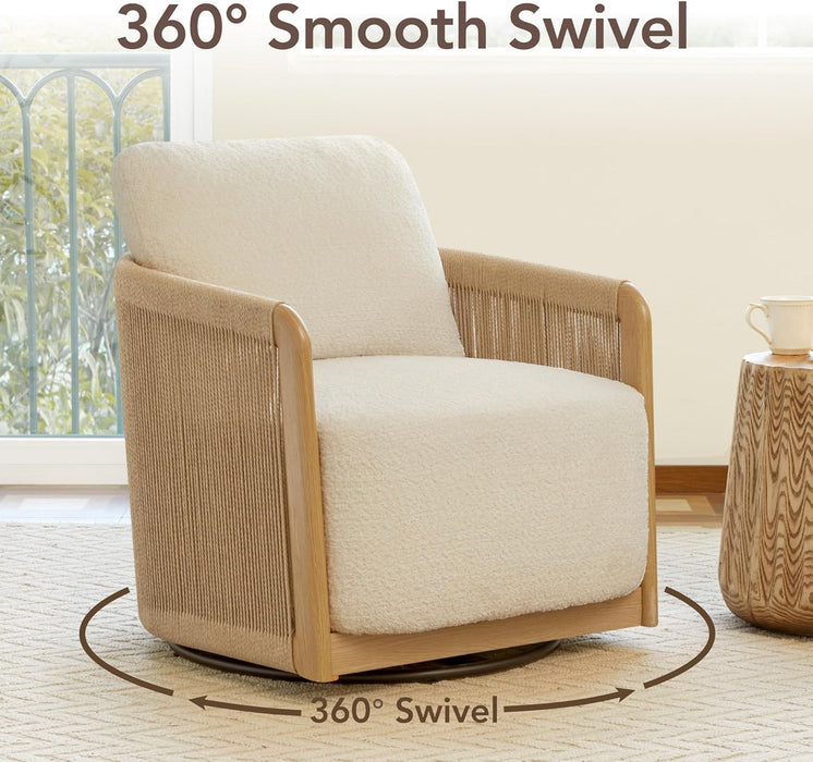Cream Braid Swivel Contemporary Armchair Metal Frame