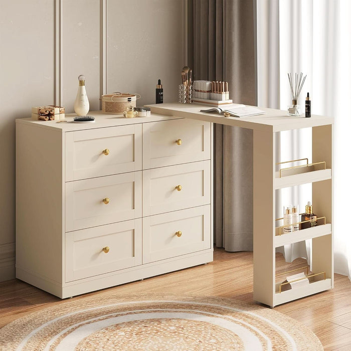 Extendable Vanity Desk Dresser 67 Inch Beige Rotating Extendable Vanity Desk Dresser 67 Inch Beige Rotating