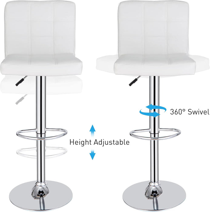 X-Large Bar Stools - Counter Chairs Adjustable Counter Height Swivel Barstools Set of 4, Square PU Leather Kitchen Counter Height Bar Stools, Kitchen Island Chairs,White