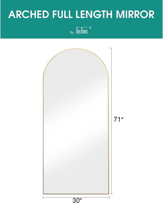 Full Length Mirror, 71''X30'' Floor Mirror with Stand, Arched Wall Mounted Mirror, Large Full Body Mirror with Aluminum Frame Hanging or Leaning for Bedroom, Living Room, Cloakroom (Gold)