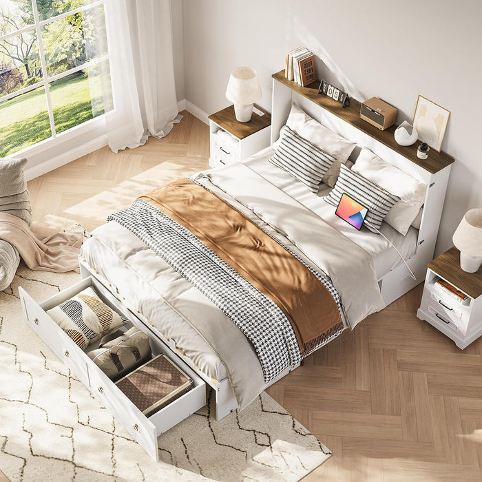 Queen Murphy Bed SpaceSaving Charging Cabinet Drawers