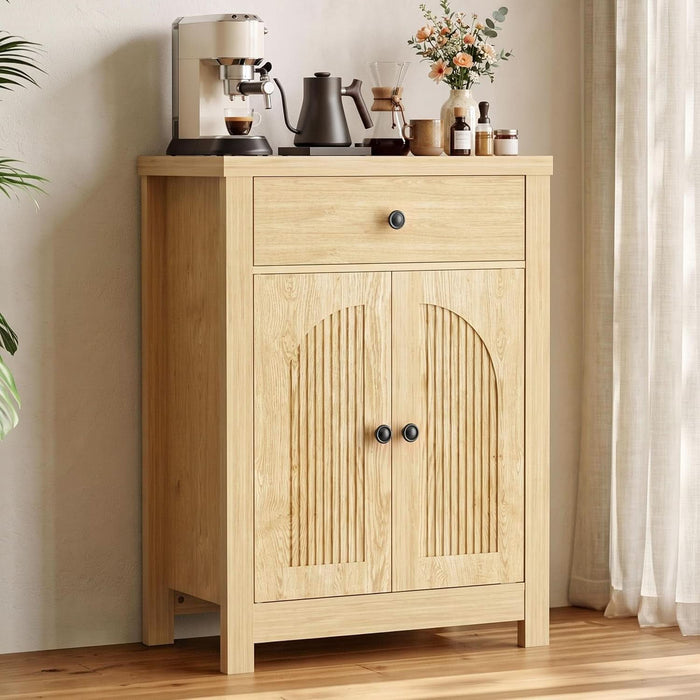 Arched Sideboard Buffet Cabinet with Storage, Modern Coffee Bar Cabinet, 1 Drawer & 2 Doors, Adjustable Shelves Accent Kitchen Cabinet, Natural