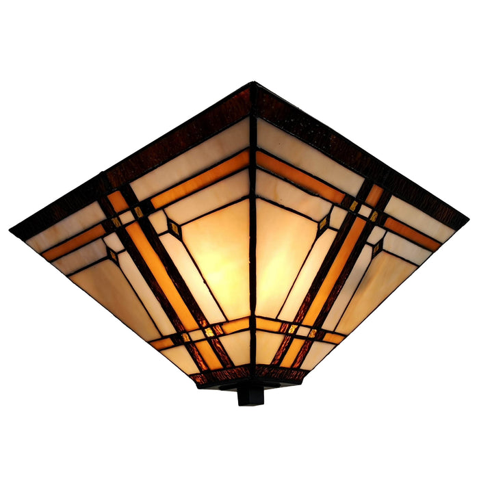 14 In. Tiffany-Style Mission 2-Light Semi-Flush Ceiling Fixture, Multi Color