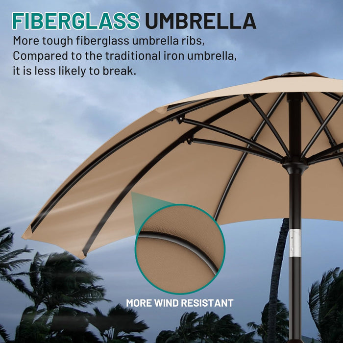 10 FT Outdoor Patio Umbrella, Patio Table Umbrella with Push Button Tilt and Crank, Outdoor Patio Umbrellas with 8 Fiberglass Ribs, Patio Umbrellas for Market, Garden, Pool (Beige)
