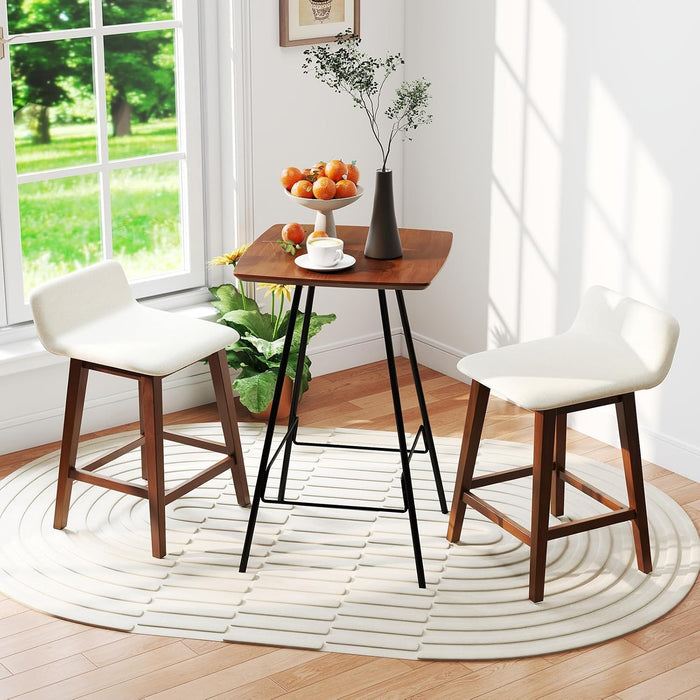 24" Bar Stools Set of 2, Upholstered Counter Height Barstools with Low Back, Footrest, Armless Wood Bar Chairs for Kitchen Island, Dining Room, Brown & Beige