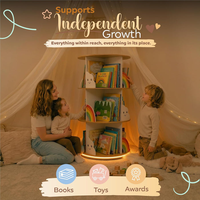 Rotating Kids Bookcase ThreeSixty Degree White Wooden