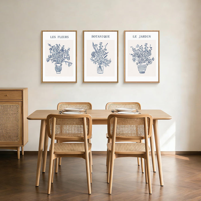 Blue Botanical Flower Framed Canvas Wall Art,Modern Aesthetic Wall Decor,Abstract Navy Blue Painting,Minimalist Line Wildflower Artwork for Living Room,Bedroom,Dining Room -16"X24"X3