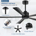 52 Inch 5 Blade Ceiling Fans without Light Remote Control, Quiet Reversible DC Motor, 5 Black Blades, 6-Speed, Industrial Ceiling Fan for Home Kitchen (Black)