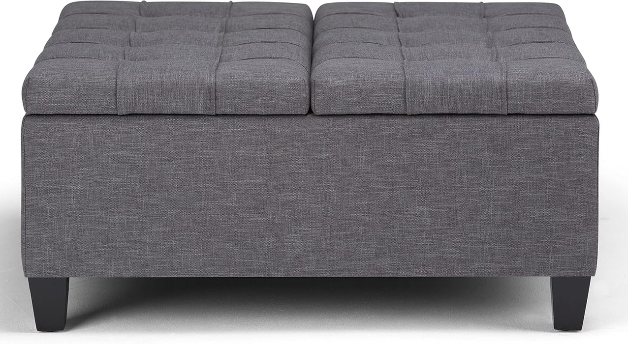 Harrison Coffee Table Storage Ottoman - 36 Inch Wide Upholstered Linen Look Fabric Square Lift-Top Ottoman in Slate Grey, Transitional Ottoman for Living Room with Hidden Storage