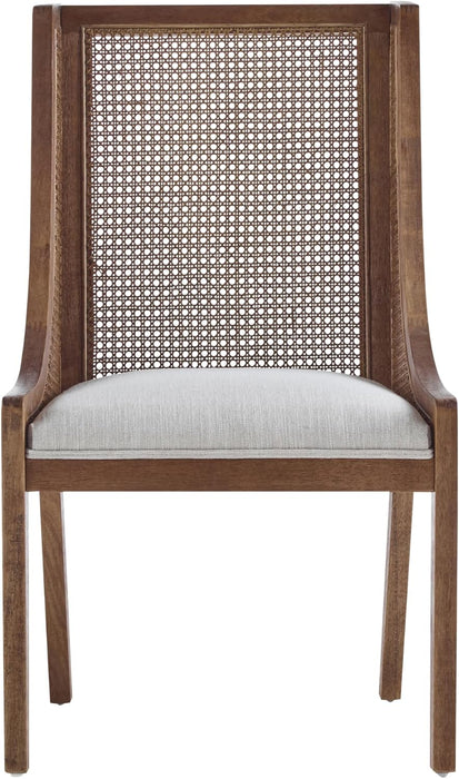 Yone Dining Chairs Set of 2, Modern Dining Chair with Fabric Upholstery, Rubberwood Frame Kitchen Chairs with Cane Webbing, Extra Seat for Dining Room, Beige + Brown