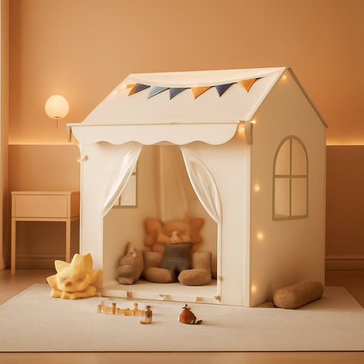 Kids Play Tent with Eave, Toddler Tent 2 in 1 with Padded Mat and Lights, Large Playhouse with 2 Doors & 2 Windows, Indoor & Outdoor, Christmas Toddler Playhouse, 51" X35" X 47"