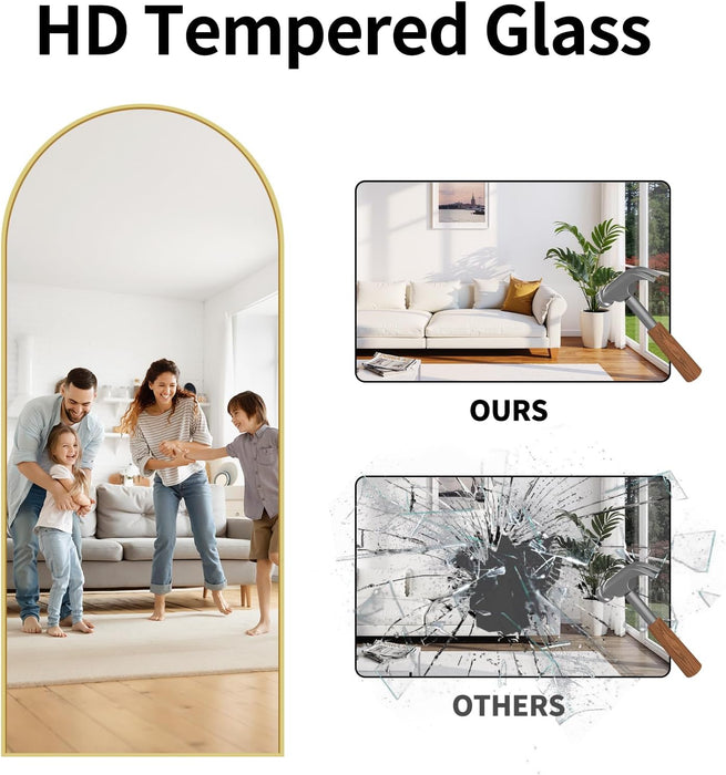 71"X30" Arched Full Length Mirror, Large Floor Mirror with Aluminum Alloy Frame Standing Hanging or Leaning Wall-Mounted Mirror, Vanity Mirror for Living Room and Bedroom,Gold