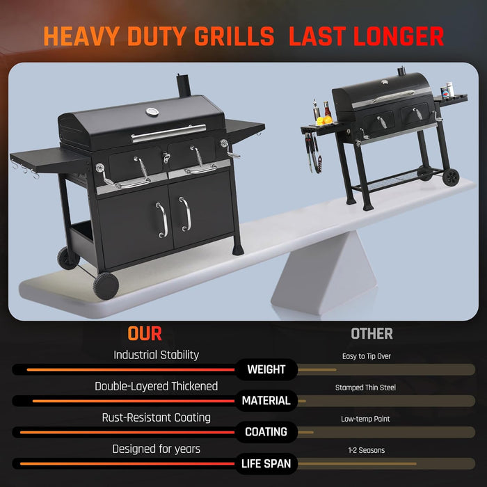 Charcoal Grills,36" Outdoor Barbecue Grill,Heavy Duty Dual-Zone Smoker Grill with 2 Lifting Charcoal Trays,Foldable Side Tables,Oversized Cooking Area for Bbq,Yard,Party