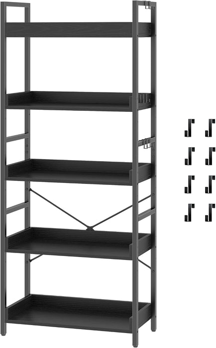 5 Tier Bookshelf, Adjustable Industrial Bookcase, Vertical Tall Book Shelf, Wood and Black Metal Open Bookshelves for Home Office, Living Room, Bedroom