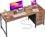 55.1 Inch Computer Office Desk with Power Outelts and USB-C Port, Reversible Gaming Desk with 4 Fabric Drawers, Work Study Desk Work from Home, Rustic Brown