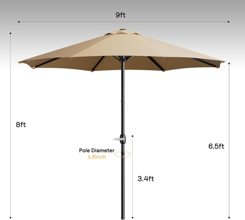 9FT Outdoor Patio Umbrella with Easy Crank - UV Resistant & Waterproof Market Umbrella with Ventilated Canopy, 8 Sturdy Ribs & Powder-Coated Frame for Garden, Deck, Backyard, Pool, Patio Table