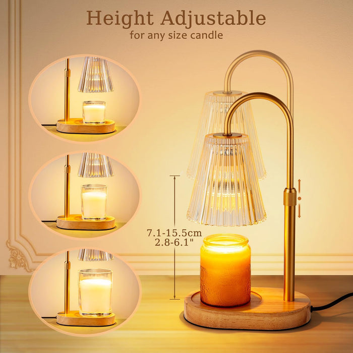 Candle Warmer Lamp with Timer - Electric Candles Wax Warmers Glass Lamps for Jar Candles Burner Adjustable Height and Dimmable Light Modern No Flame Scented Candle Warming Lantern, Amber
