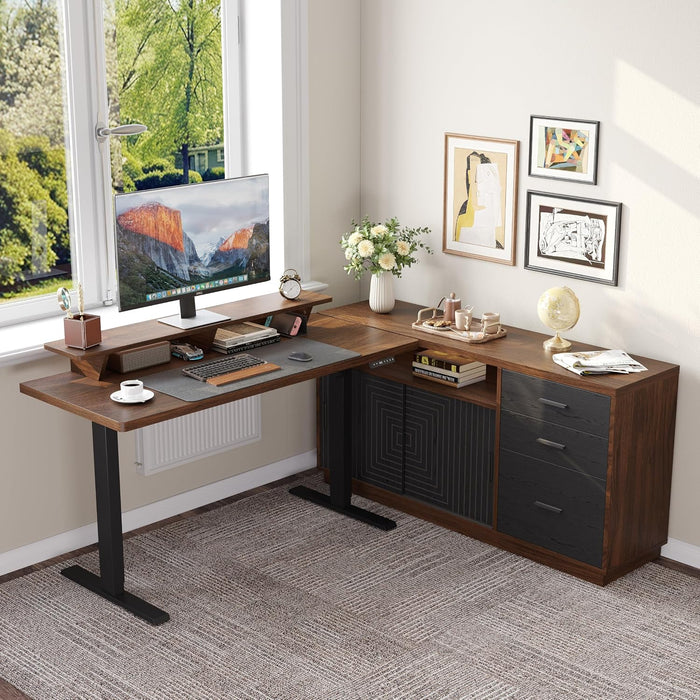 FiftyFiveInch Walnut Sturdy File Cabinet With Drawers