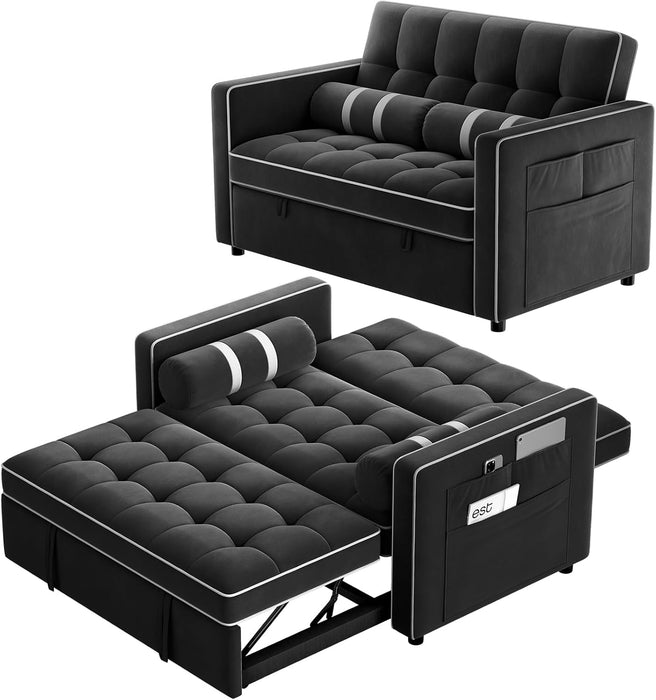 Charcoal Velvet Multifunctional Sleeper Sofa Bed USB