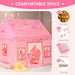 Large Kids Tent Playhouse Basic Mat with Star Lights, Flags and Tote Bags, Play Tent Indoor & Outdoor, Washable Teepee Tent for Boys & Girls, Kids Play House for Toddler（Pink）