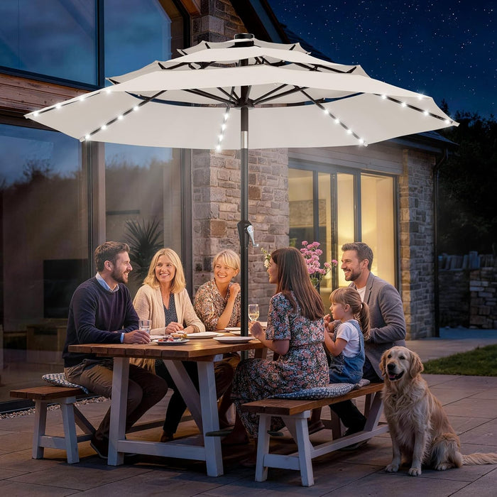 9Ft 2 Tiers 3 Tiers Patio Umbrella with Solar Lights