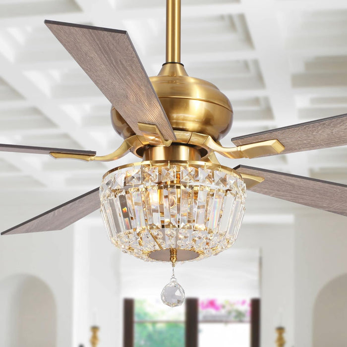 52 Inch Gold Ceiling Fans with Lights and Remote Crystal Chandelier Fan