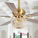 52 Inch Gold Ceiling Fans with Lights and Remote Crystal Chandelier Fan