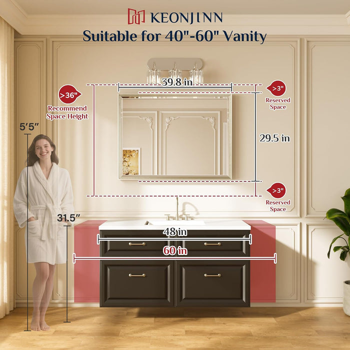40" X 30" Brushed Nickel Bathroom Vanity Mirror, HD Tempered Glass