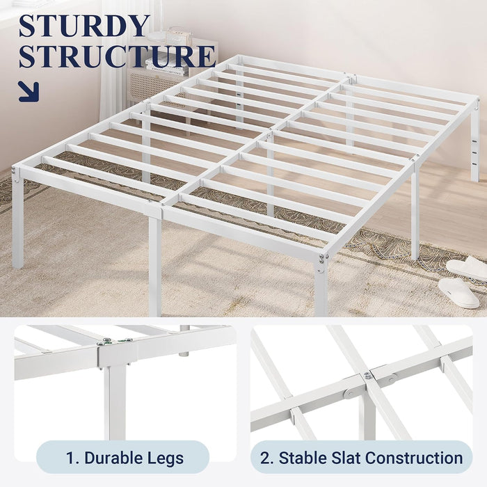 Full Size Bed Frame, 18 Inch Metal Beds with Storage Space, White