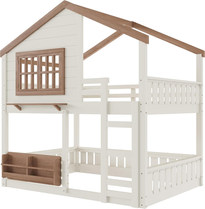 Beige SpaceSaving PlayhouseStyle Bunk Bed With Storage