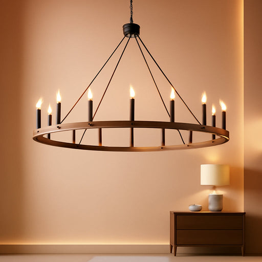 48" Wagon Wheel Light Fixture Large Wood Farmhouse Chandelier 20-Light