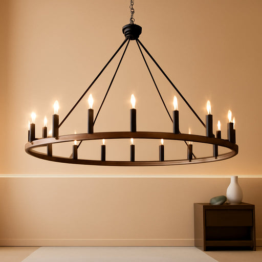 48" Wagon Wheel Light Fixture Large Wood Farmhouse Chandelier 20-Light