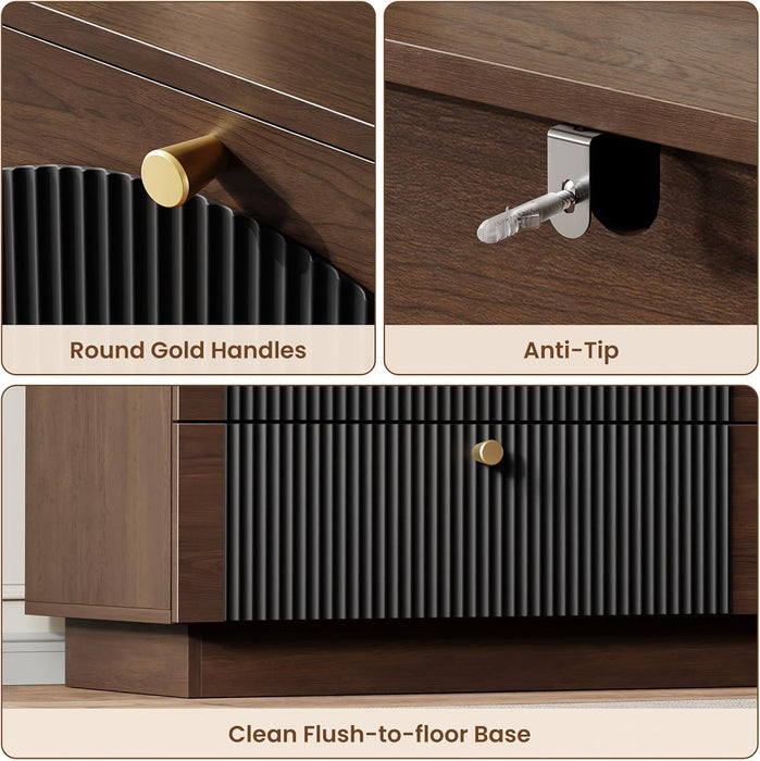 Arched Fluted Dresser for Bedroom 6 Drawers 55" Wide Walnut Black