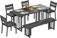63 Inch Dining Table Set for 6-8 People 6-Piece Large Kitchen Table Set with 2 Benches and 4 Chairs Farmhouse Rectangular Dining Room Table for Kitchen Dining Room Apartment Dark Grey