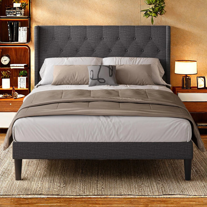 Queen Bed Frame, Queen Size Bed Frame with Upholstered Headboard, under Bed Storage, 800Lbs, Dark Gray Finish