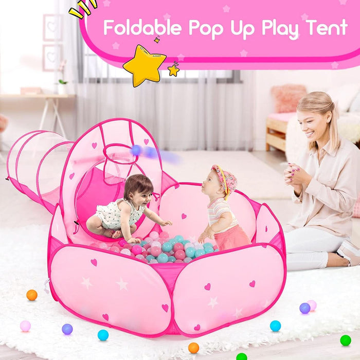 3Pc Kids Play Tent for Girls with Ball Pit, Crawl Tunnel, Princess Tents for Toddlers, Baby Space World Playhouse Toys, Boys Indoor& Outdoor Play House, Perfect Kid’S Gifts