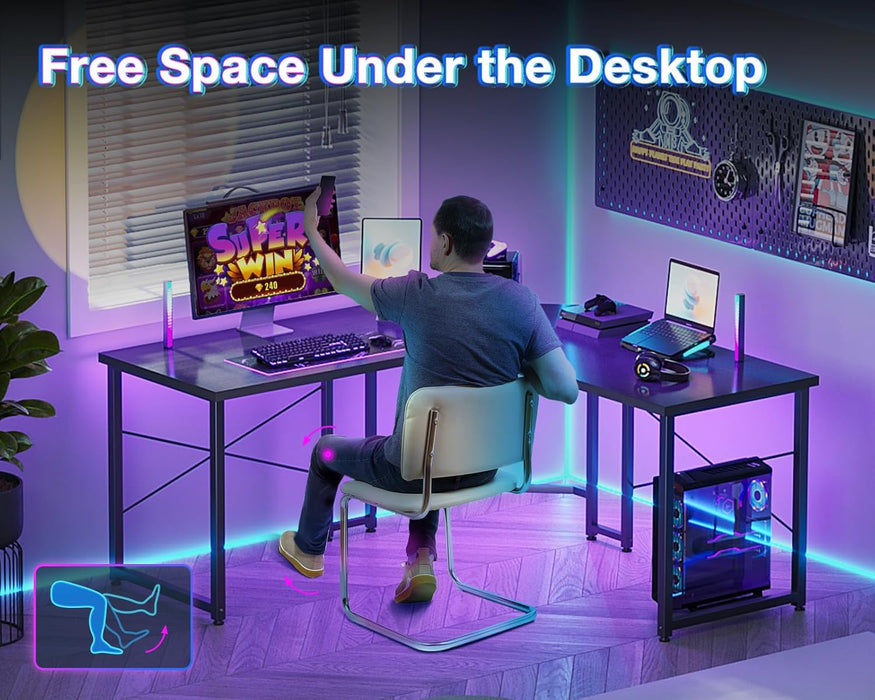 L Shaped Gaming Desk, Corner Desk Gaming Table for Home Office, Computer Desk Sturdy Writing Workstation for Small Space, Easy to Assemble, 51 Inch, Black