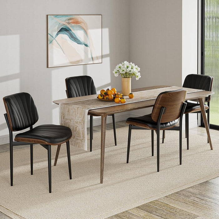 Dining Chairs Set of 2, Modern Kitchen Dining Room Chair, Leather Kitchen Chairs with Walnut Back and Metal Legs for Dining Room, Accent Chair for Living Room