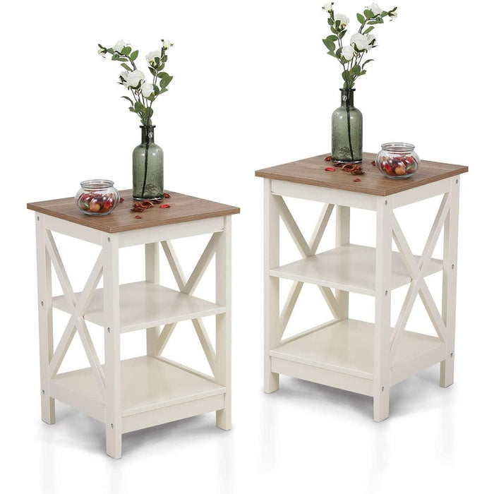 Rustic Ivory Nightstands Set of 2 with Storage