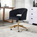 Home Office Chair Swivel Velvet Desk Chair, Vanity Chair with 360 Swivel Armchair and Gold Base,For Living Room, Bedroom, Vanity, Study (Black)