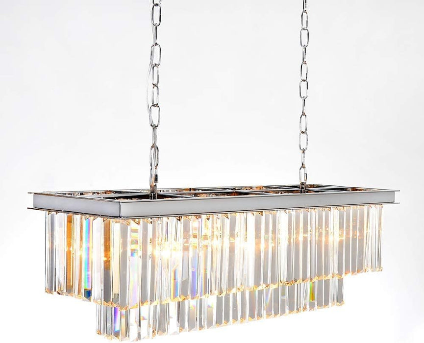 Chrome Rectangle Crystal Pendant Light 39.4Inch Chandelier