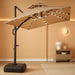 10X10Ft Cantilever Patio Umbrella W/Base Included, Solar LED Lights 360 Rotation Large Offset Hanging Outdoor Shade for Deck Pool Backyard W/Stand – Tan