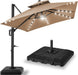 10X10Ft Cantilever Patio Umbrella W/Base Included, Solar LED Lights 360 Rotation Large Offset Hanging Outdoor Shade for Deck Pool Backyard W/Stand – Tan